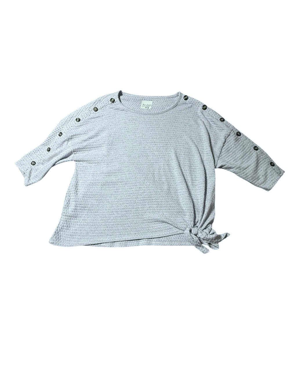 New York Laundry 2X Blue Waffle Knit 3/4 Sleeve Side Tie Shoulder Button Top
